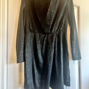 Black Leopard Print Wrap Dress